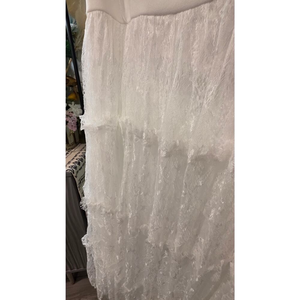 G-25 Adrianna Papell White Lace Tiered Dress Size 14W NWT Square‑Neck Midi - Picture 4 of 7